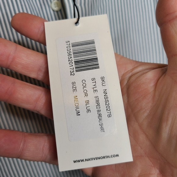 Native North Blue White Striped Bureau Shirt Button Up Shirt Men's Medium - Picture 9 of 10